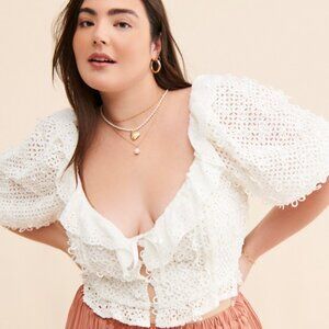 For Love & Lemons Cassie Eyelet Crop Top in White